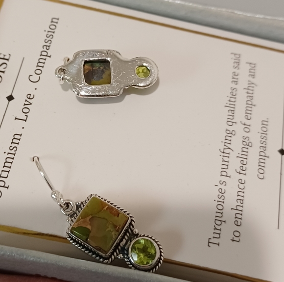 SHIVAM STERLING SILVER TURQUOISE & TOPAZ EARRINGSAPPROXIMATELY 1 1/4 INCH LONG - Picture 7 of 8